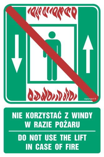 AC070 Nie korzystać z windy w razie pożaru / Do not use the lift in case of fire