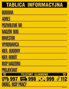 OA092 Tablica budowlana informacyjna (jeden kolor)