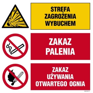 OI025 Strefa zagrożenia wybuchem, Zakaz palenia, Zakaz używania otwartego ognia