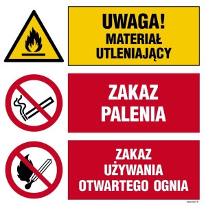 OI027 Uwaga! materiał utleniający, Zakaz palenia, Zakaz używania otwartego ognia