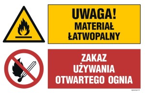 OI037 Uwaga! materiał łatwopalny, Zakaz używania otwartego ognia
