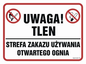 NB015 Uwaga tlen! Strefa zakazu używania otwartego ognia