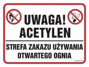 NB016 Uwaga acetylen! Strefa zakazu używania otwartego ognia