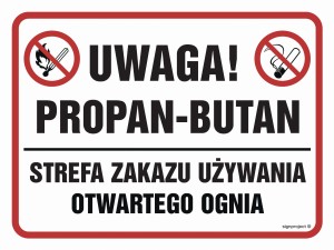 NB027 Uwaga, propan-butan. Strefa zakazu używania otwartego ognia