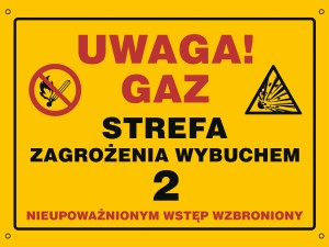 NB030 Uwaga gaz. Strefa zagrożenia wybuchem 2. Nieupoważnionym wstęp wzbroniony