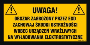 NB033 Uwaga obszar zagrożony przez ESD. Zachowaj środki ostrożności wobec urządzeń wrażliwych na wyładowania elektrostatyczne
