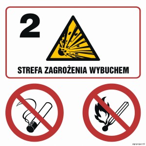 NB038 Strefa zagrożenia wybuchem 2. Zakaz palenia. Zakaz używania otwartego ognia.