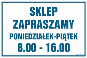 NC079 Sklep zapraszamy poniedziałek-piątek 8.00-16.00