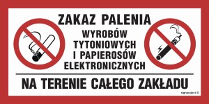 NC093 Zakaz palenia wyrobów tytoniowych i papierosów elektronicznych na terenie całego zakładu