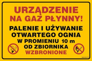 JD053 Urządzenie na gaz płynny! Palenie i używanie otwartego ognia w pr. 10 m od zbiornika wzbronione