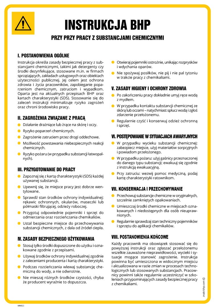MM022 Instrukcja BHP przy pracy z substancjami chemicznymi