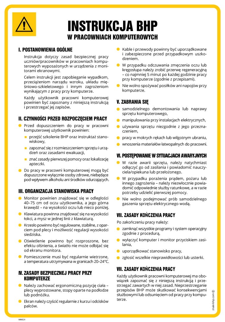 MM024 Instrukcja BHP w pracowniach komputerowych