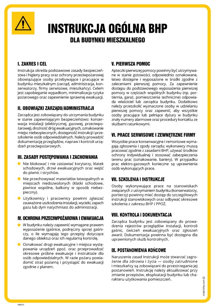 MM026 Instrukcja ogólna BHP dla budynku mieszkalnego