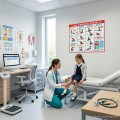 Instrukcja obrazkowa udzielania pierwszej pomocy dla dzieci umieszczona na gabinetu lekarskiego w szkole